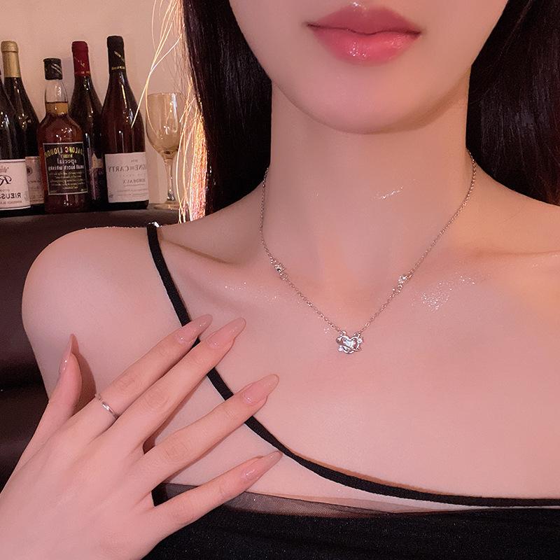 Korean Pearl Necklace for Women - Elegant Titanium Steel Clavicle Chain with Love Design