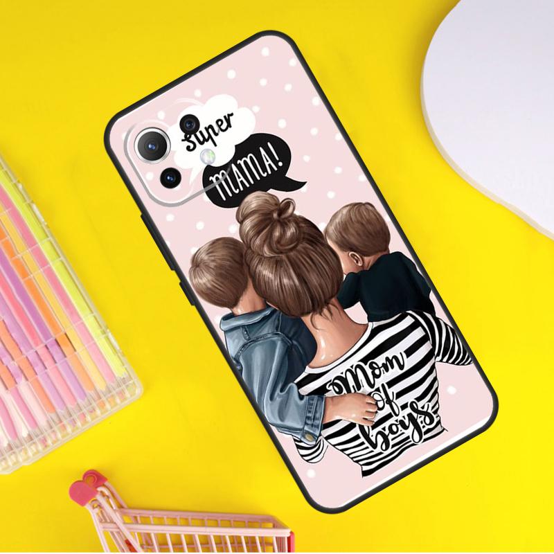 Black Brown Hair Baby Mom Girl Queen Cover For Xiaomi 14 Ultra 13 11T 12T 13T 14T Pro POCO X6 X7 Pro X3 X5 F3 F5 F6 M6 Pro Case