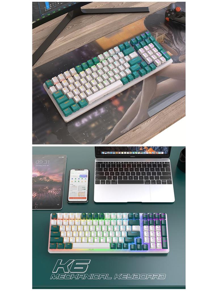 Bluetooth Three-Mode Hot-Swappable Mechanical Gaming Keyboard Wolf K6 980 - Customizable for Laptops and Esports.