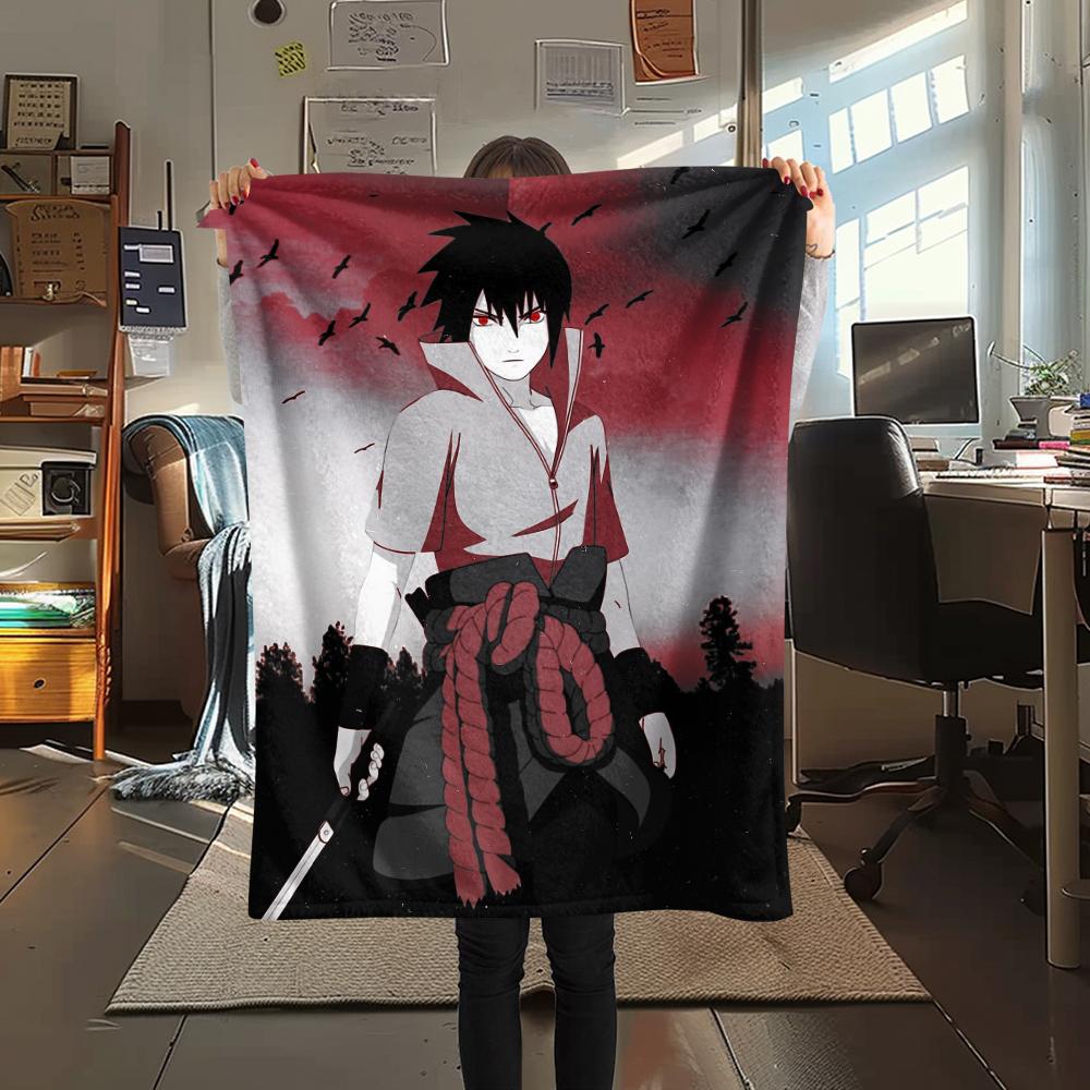 Flanelová deka se vzorem Sasukeho Uchihy, Vysoce kvalitní, Pohodlná pro všechna roční období, Domácí dekorace, Teplo a pohodlí, Perfektní pro dárky.