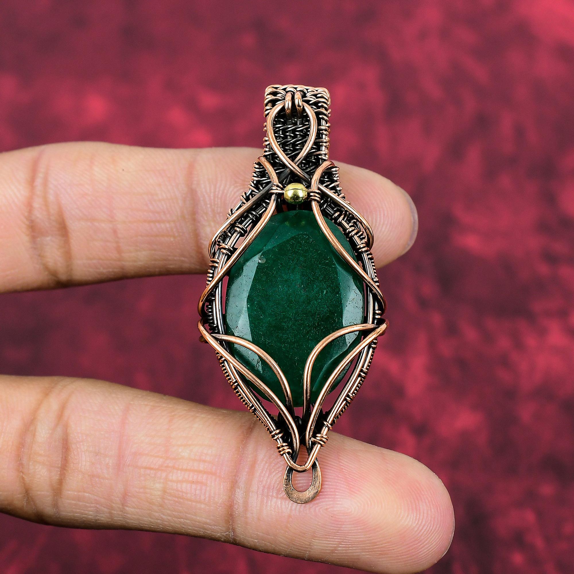 Faceted Zambian Emerald Pendant Copper Wire Wrapped Pendant Handmade Jewelry Real Gemstone Pendant Beautiful Copper Jewelry Anniversary Gift
