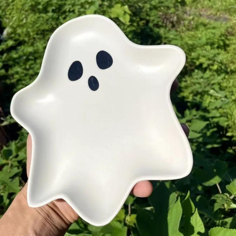3D Regular Ceramic Plate Large Capacity Ghost Tray Cartoon Ghost Decorative Plate Food Dessert Candy Salad Snack Plate