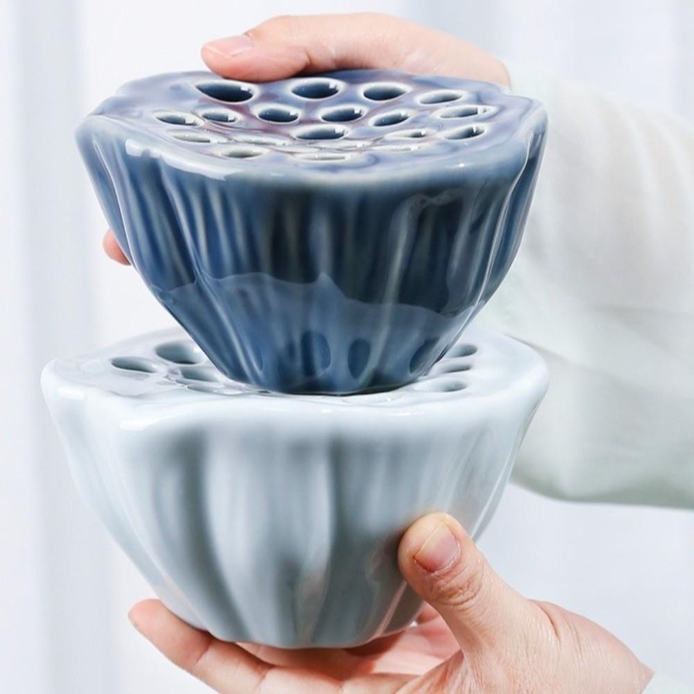Chinese Style Ceramic Lotus Vase Exquisite Zen Meaning Artificial Flower Arrangement Vessel Natural Lotus Pod Flowerpot