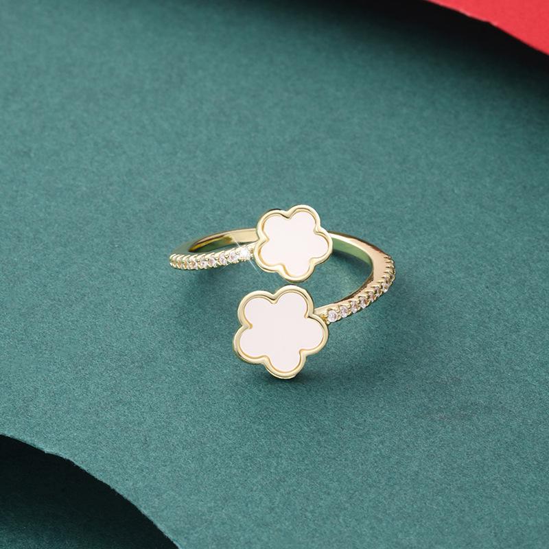 Gold Color Clover New in Rings for Women Cubic Zirconia Adjustable Daily Simple  Women's Ring Flower Fashion Accessories