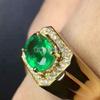 Smaragd Oval Schliff Mit 925 Sterling Silber Vergoldet Ring Für Herren #295 JL375732384909
