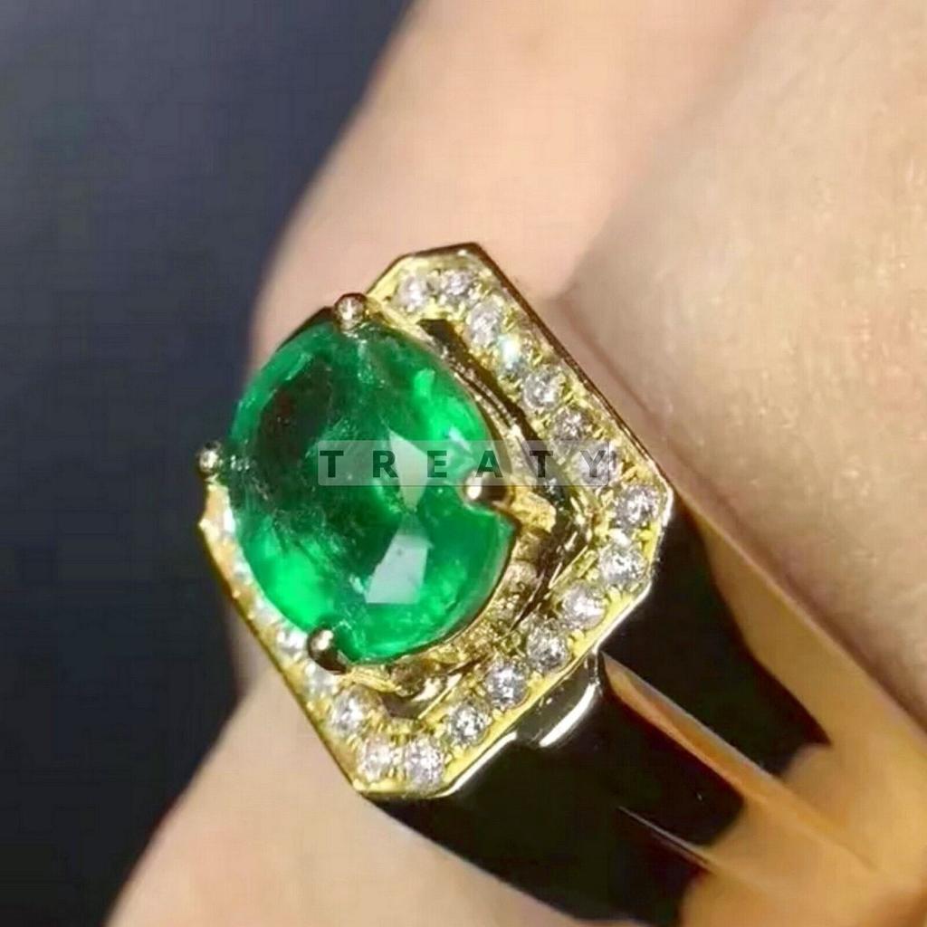 Smaragd Oval Schliff Mit 925 Sterling Silber Vergoldet Ring Für Herren #295 JL375732384909