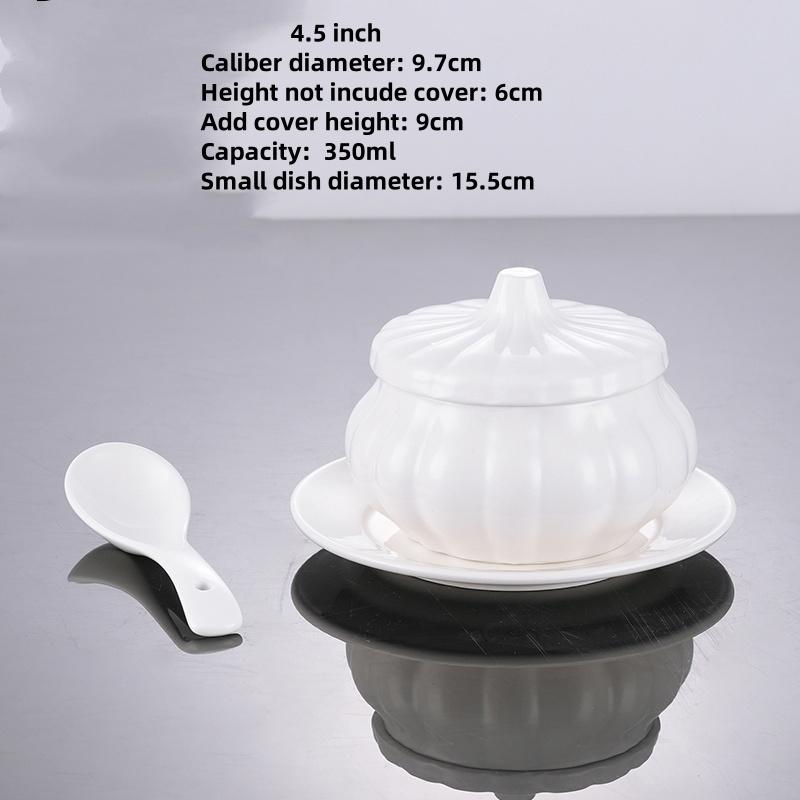 White Ceramic with Lid Steamed Egg Soup Bowl Rice Dessert Bowl Hotel Restaurant Bird's Nest Small Tonic Soup Cup Cooking Pot Set
