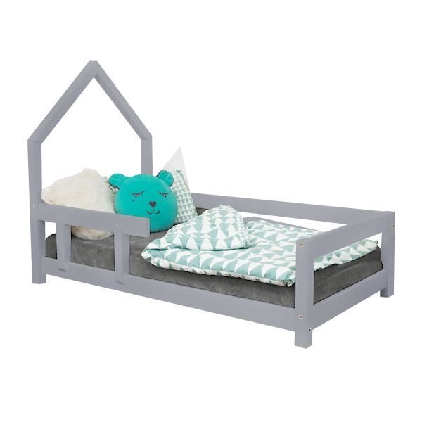Lit cabane enfant POPPI - GENERIQUE - 120 x 190 - Gris - A lattes - Enfant