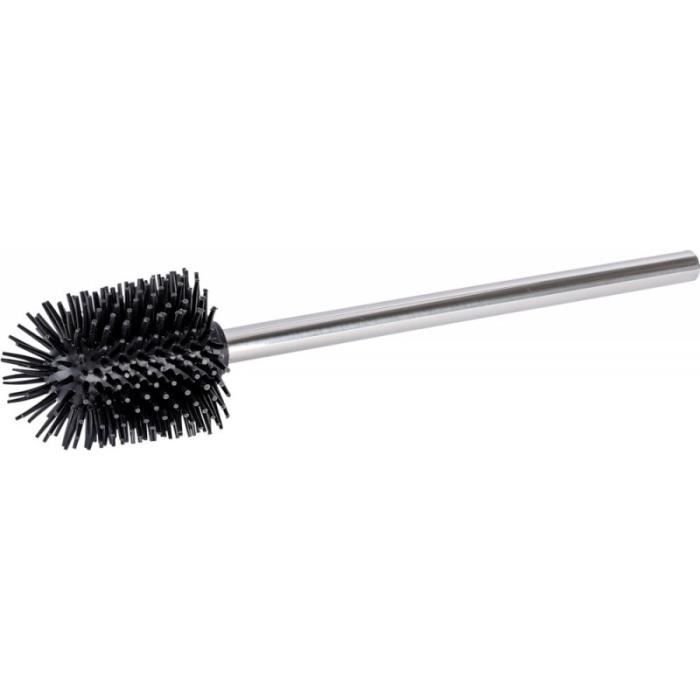 WENKO Brosse WC Silicone De Rechange, Brosse WC Noire Avec Manche En Acier Inox, Ø 7,5x35 Cm, Noir - Brillant