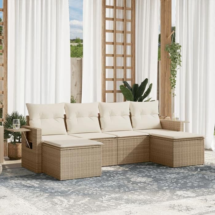 VidaXL Salon de Jardin avec Coussins 6 pcs, Canapés de Terrasse, Ensemble de Meubles de Patio, Mobilier d'Extérieur, Beige 3220517