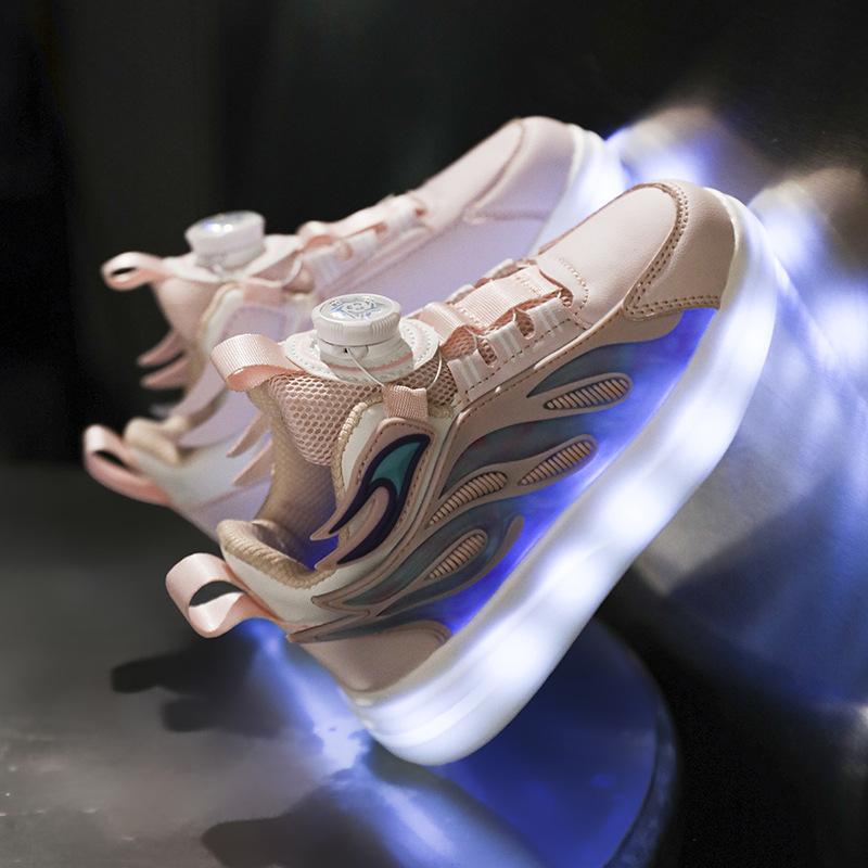 

Перезаряжаемые от USB, крутые детские кеды для мальчиков и девочек, модные красочные светящиеся кроссовки, застежка-вертушка, кожаная поверхность, кеды на платформе 37 розовый