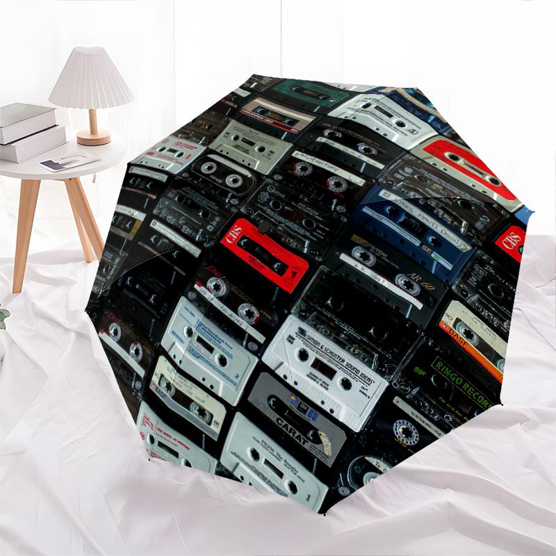 

1PC Musical mixtape Umbrella Portable Folding Umbrella Iron Frame Hole Bone Structure Outdoor Home Umbrella A9 разноцветный