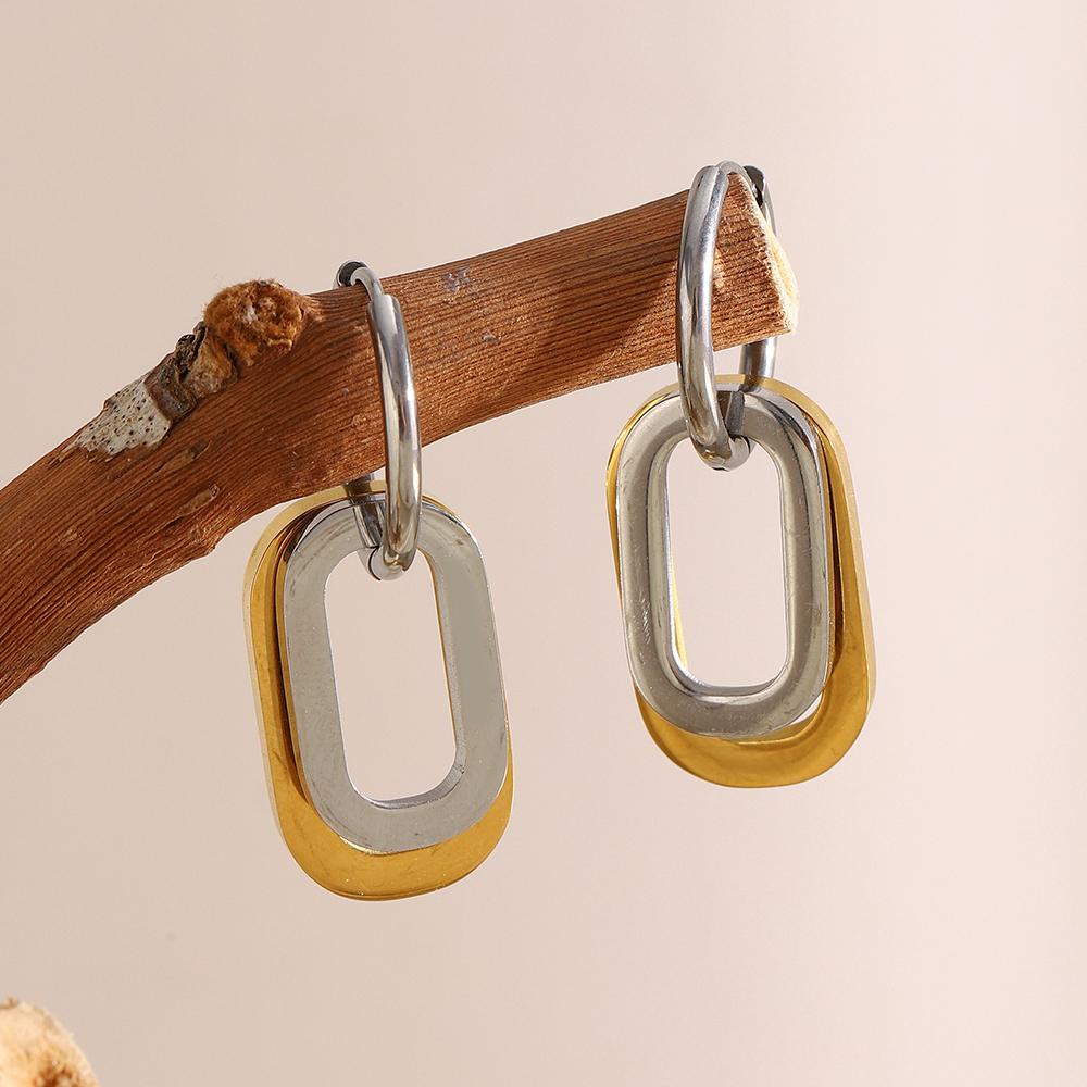 MamacitaSlay 316L Stainless Steel Two Tone Star Oval Round Hoop Earrings Party Waterproof Jewelry Women's Unique Cool Earrings