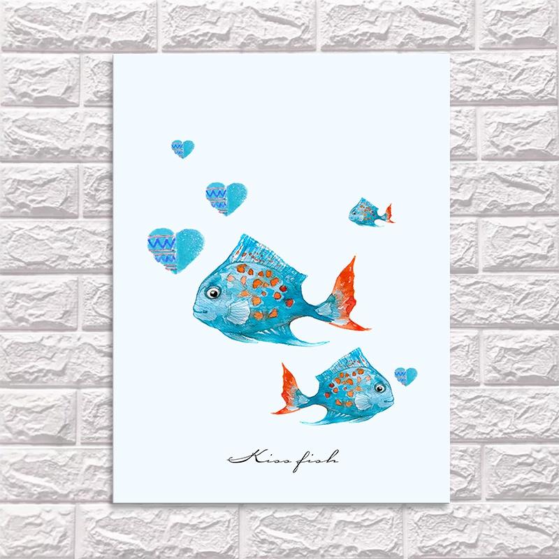 Fish Abstract Simple Canvas Painting Wall Art Print Posters and Prints Decorative Picture for Living Room Home Decor Framed