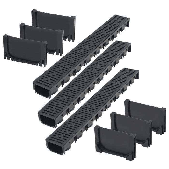 VidaXL Caniveau de drainage 3 pcs Plastique 3 m
