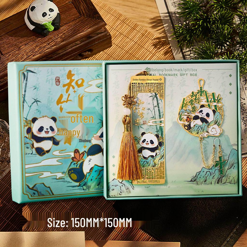 Panda Kultur & Kreativ Lesezeichen Geschenkbox: Exquisite Lesezeichen mit Metallquasten im antiken Stil für Studenten - Chinesisch inspirierte kleine Geschenke