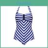 Elegante Costume da Bagno Nero con Scollo a V Profondo e Spalline Sottili Taglie Forti per Costumi da Bagno a Strisce Donna
