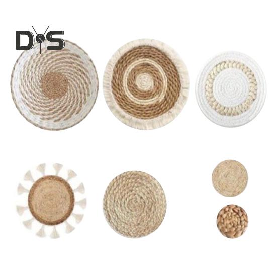 

7 шт./компл. настенная корзина в стиле бохо, украшение ручной работы, плетеное круглое, плоское, настенное украшение, бохо, декоративное, деревенское, из ротанга, из морской травы, плетеное, настенное искусство B