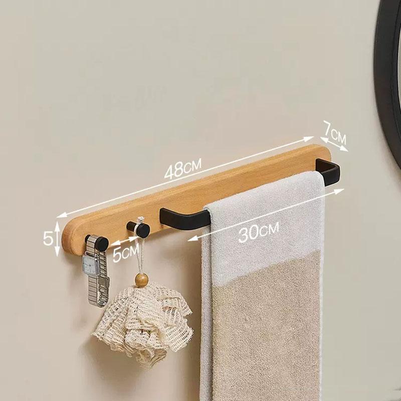 

Walnut Bathroom Towel Bar With Hook Wall-mounted Toilet Coat Hook Wood Towel Rack Black Bath Towel Rack Bathroom Accessories
