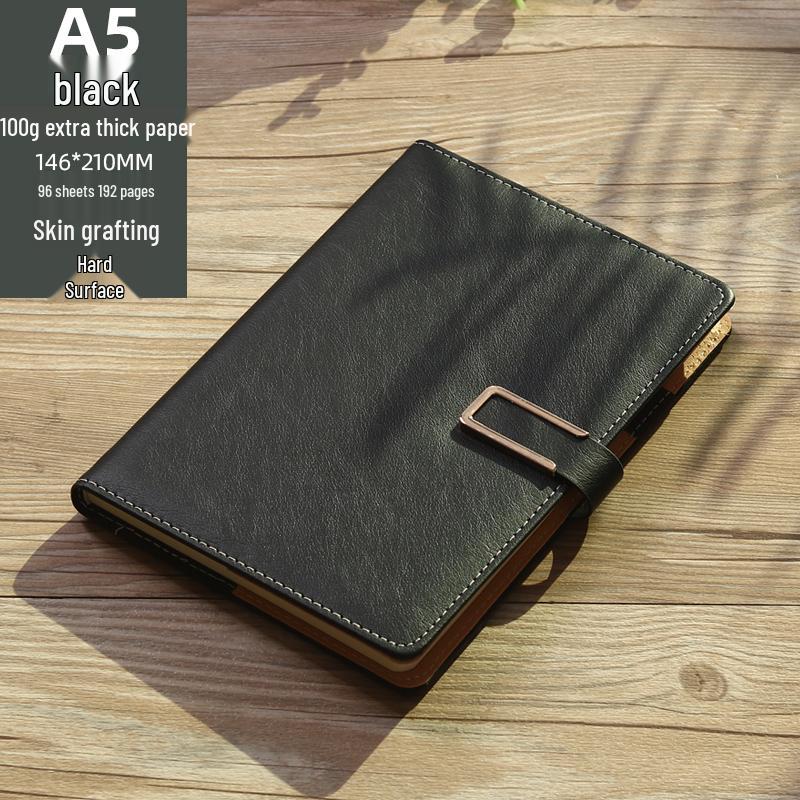 Men's Business Notebook with Printed Pages, Leather Cover, Magnetic Buckle, and Pen Holder. Perfect for Meeting Minutes and Office Use.