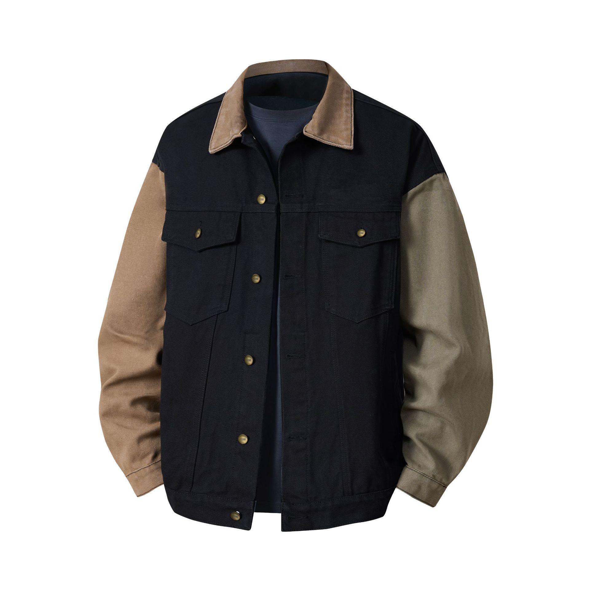 

Men s 2025 Autumn Trendy Color Block Patchwork Jacket M армія зелений колір/кавовий