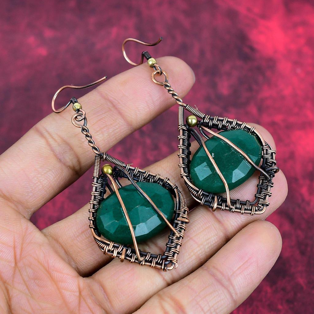 Faceted zambian emerald earring copper wire wrapped jewelry gemstone earring copper earring anniversary gifts handmade jewelry drop earrings