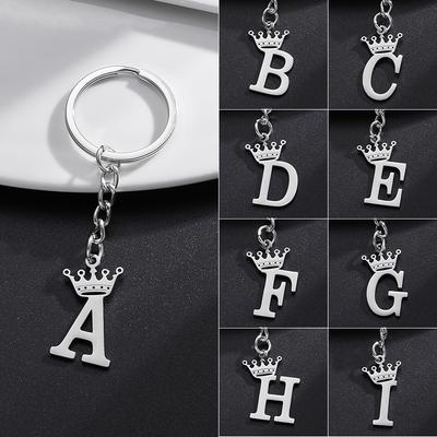 Unique DIY Crown Stainless Steel A-Z Letters Pendant Keychains for Men Women 26 Alphabet Car Key Ring Jewelry Keyrings Gift