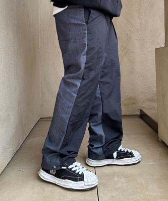 PEACEOFMIND Front & Back Contrast Nylon Denim Pants (Black)