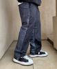 PEACEOFMIND Front & Back Contrast Nylon Denim Pants (Black)