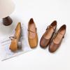 Johnature Genuine Leather Retro Women Shoes Handmade Round Toe Buckle Low Heel Comfortable Pumps