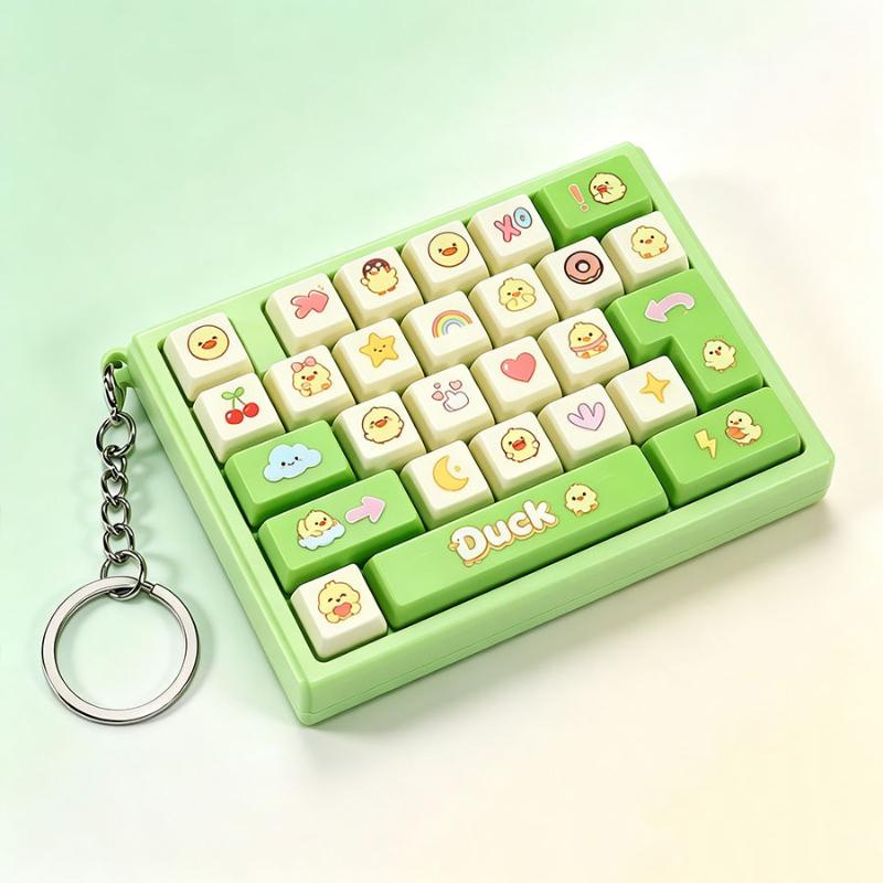 Mini Cartoon Keyboard Fidget Toy Keychain Cute Animal Motif Crisp Click Sound Stress Relief Toy for Family Gathering Party Favors
