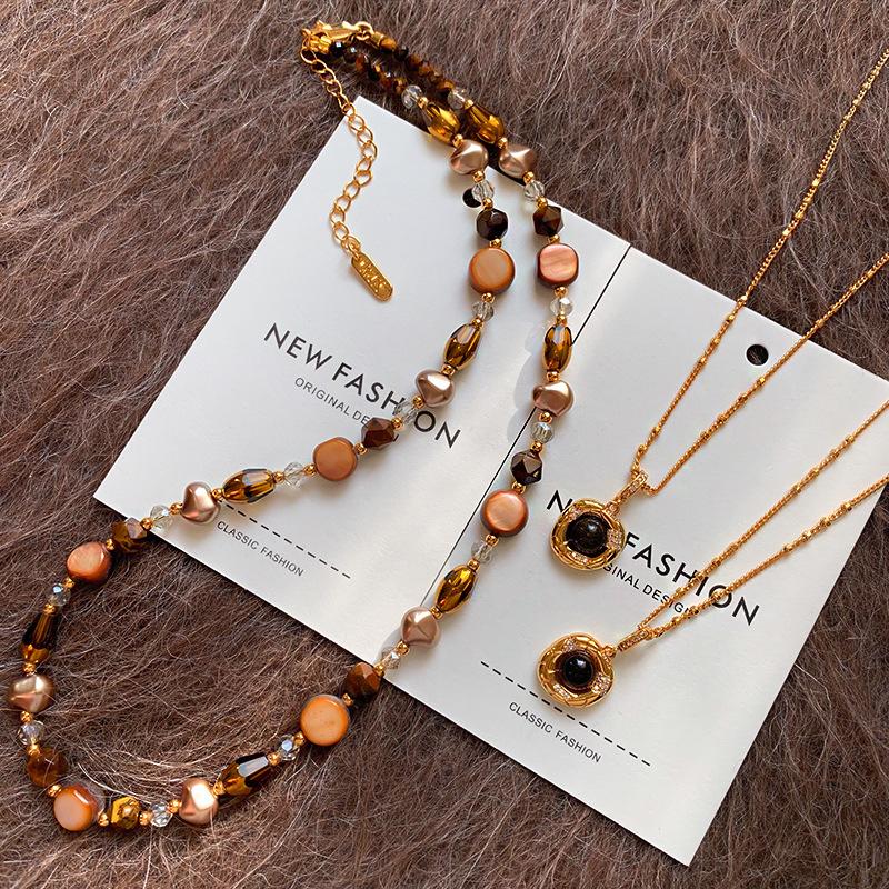 Tiger Eye Stone Long Necklace Women's Accessories Stacked New Sweater Chain Premium Light Luxury Neck Chain