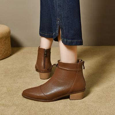 Spitze kurze Stiefel Damen Rüschenrand mittelhohe Absätze Lederstiefel dünne Damen Baumwollstiefel Modestiefel Stiefeletten große Größe Damenschuhe