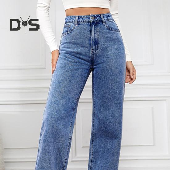 Dámské Džíny Vysoký pas Zip Zapínání na knoflík Jednobarevný Slim Fit Široká noha Retro Rovné kapsy Měkké stálobarevné Dámské Džínové kalhoty