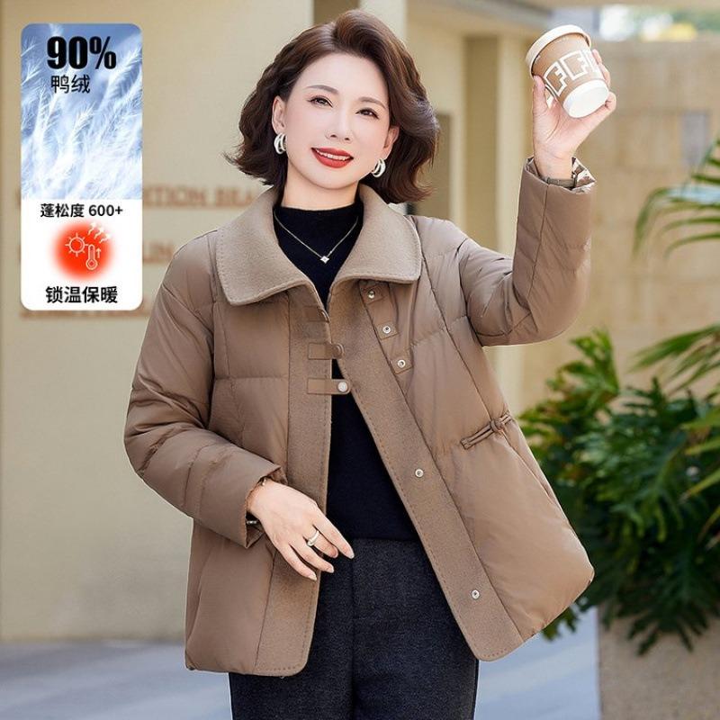 Mom's short winter clothing large size duck down new thermal top mid-person winter lapel cardigan down jacket