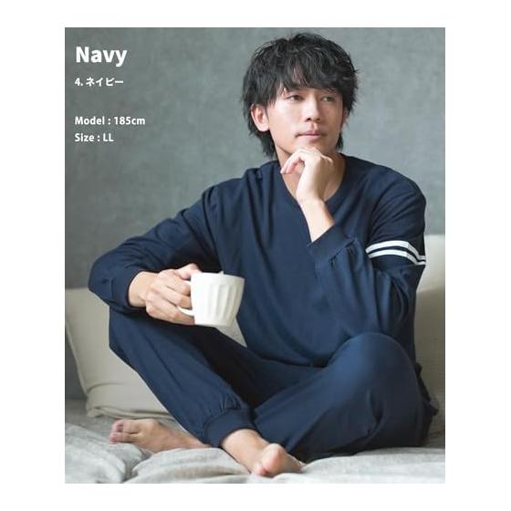 [ON NISHIKI] Men's Sweatshirt, Top and Bottom Set, Long Sleeve, 35% Cotton, Pajamas, Large Size, Spring, Autumn, Mini Fleece, Room Wear Setup, Long