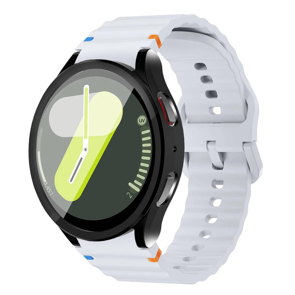 Boîtier+Bracelet pour Samsung Galaxy Watch7 40mm 44mm Bracelet en Silicone Bracelet Film de Protection d'Écran en Verre Trempé Coque Bumper en TPU