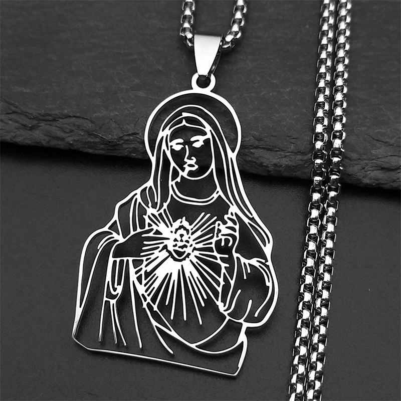 Virgin Mary Christian Pendant Necklace For Women Men Stainless Steel Gold Color Hollow Guadalupe Lady Chain Jewelry bijoux