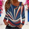 Women Plus Size Beige Red Navy Star Stripe Printed Asymmetric Cutout Cold Shoulder Long Sleeve Fitted Top