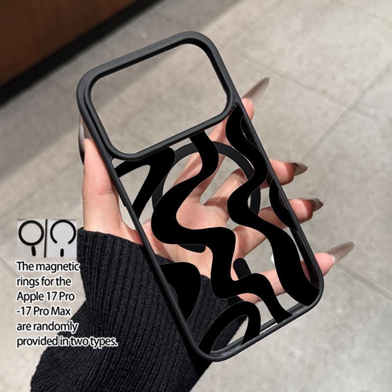 Black and white wave pattern phone case suitable for iPhone 17 16 15 14 13 12 11Pro/Max/Plus anti drop and shockproof back cover
