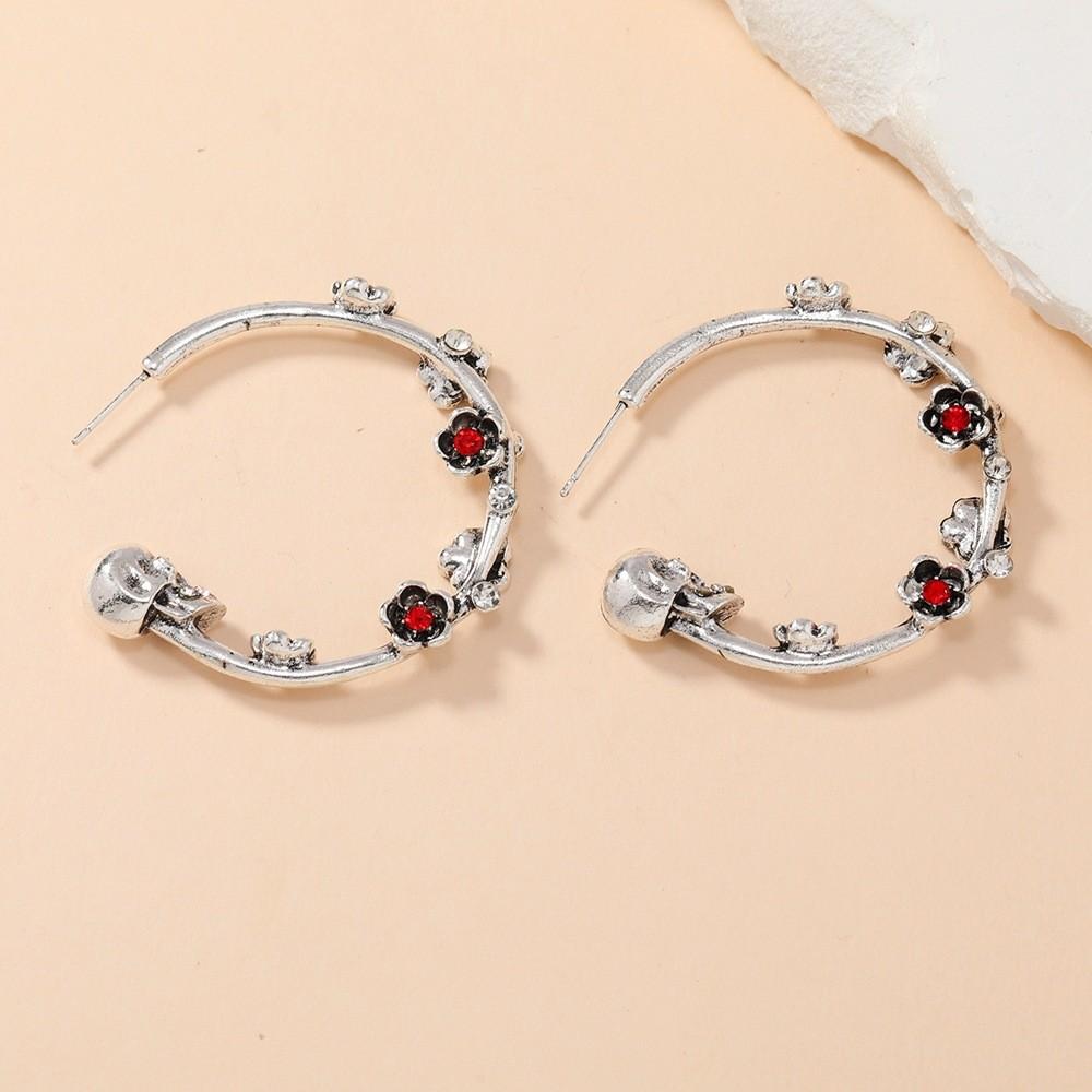 Skull Gothic Waterdiamond Earrings For Women With Vintage Animal Pattern Design