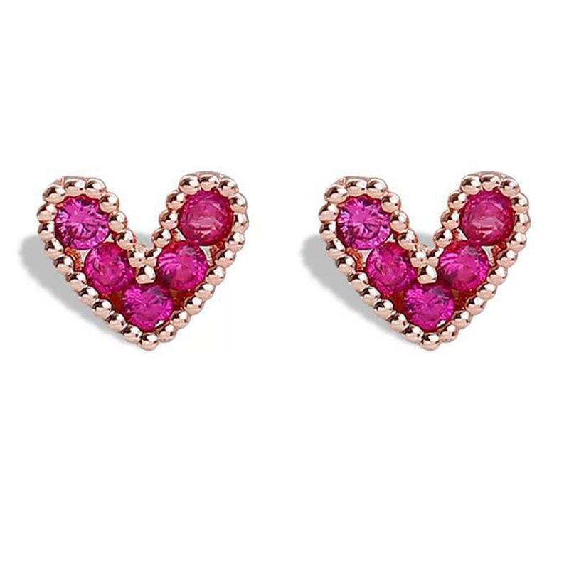 Women Fashion Pink Zircon Love Shape Delicate Earrings