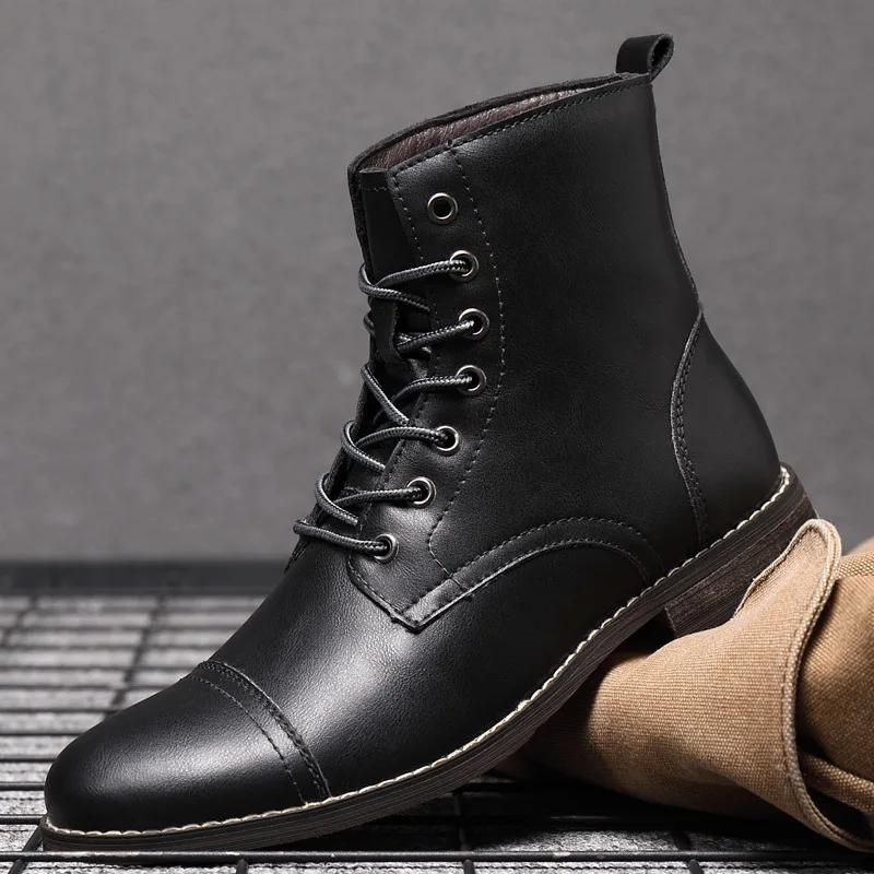 Winter Hand Sewn Genuine Leather Men's Boots Men's Casual Leather Shoes Outdoor Snow Boots
