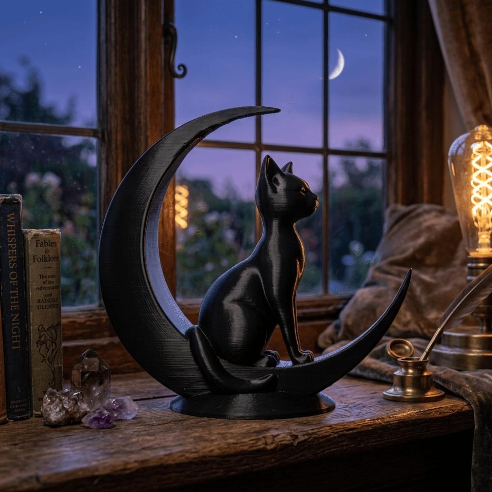 Minimalist Style Moon Cat Decoration 3D Printed Desktop Decoration Cat Statue Home Decor