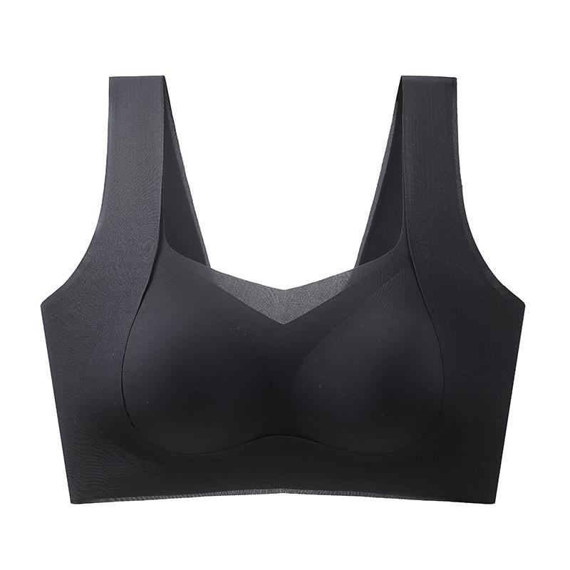 Thin ice silk lifting seamless underwear for girls in summer, with large chest and small chest, semi fixed cup, beautiful back bra, crossed back