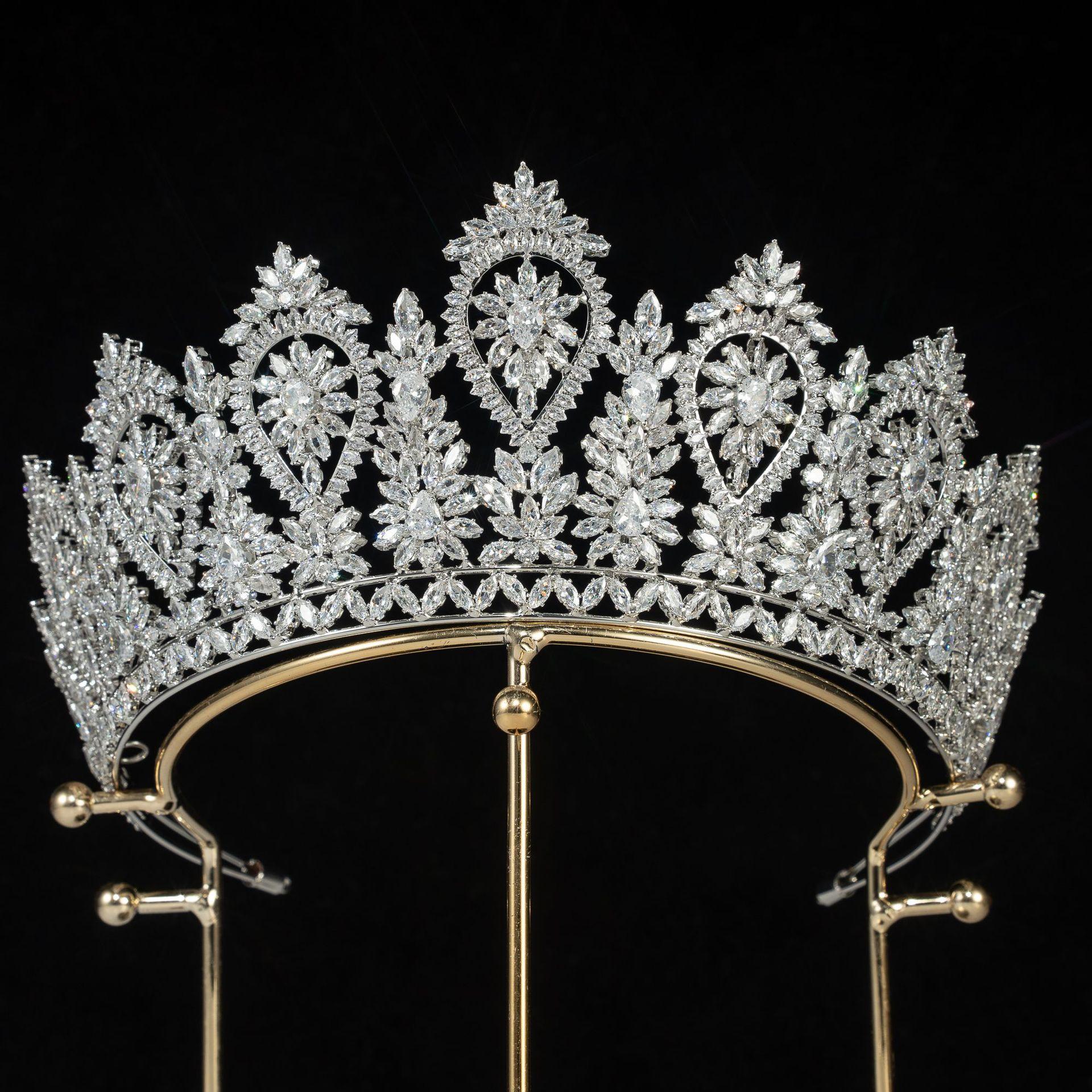 Vintage Baroque Diamond Hair Accessories Women s Wedding Bridal Crown Tiara Cubic Zirconia Headband Anniversaries Pageants серебряный