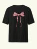 Women's Pink Bow Print Short Sleeve Loose T-Shirt - Spring/Summer Design