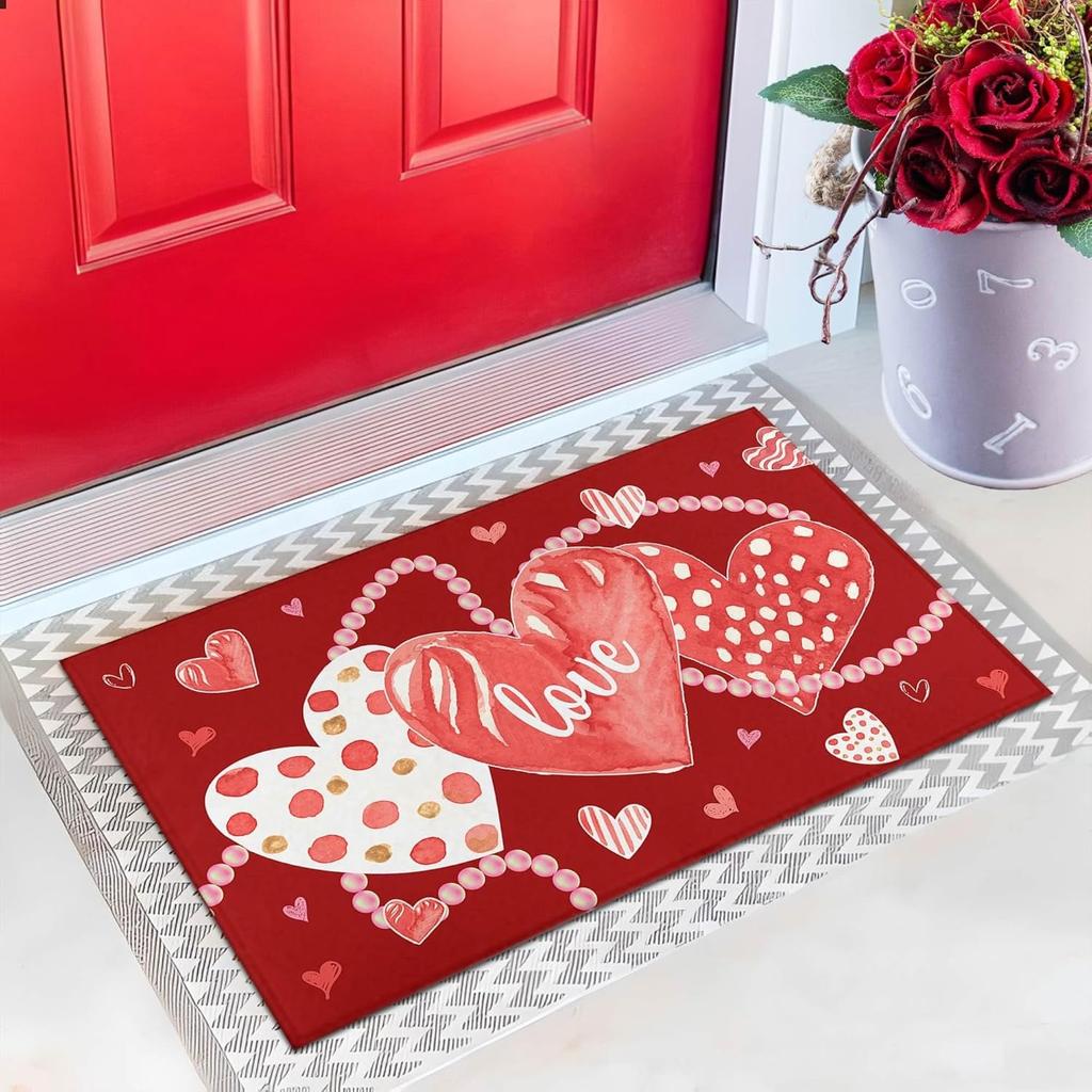 Sweet Cute Love Heart Pattern Door Mat Non-slip Water Daily Home Decor Floor Mat Romantic Valentine Carpet Living Room Decor