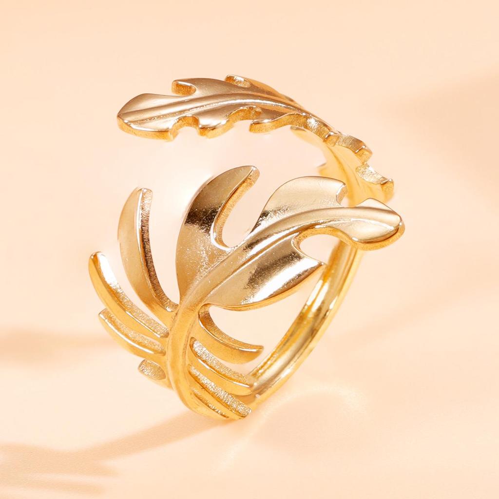 18K Gold Pastoral Leaf Open Women's Ring