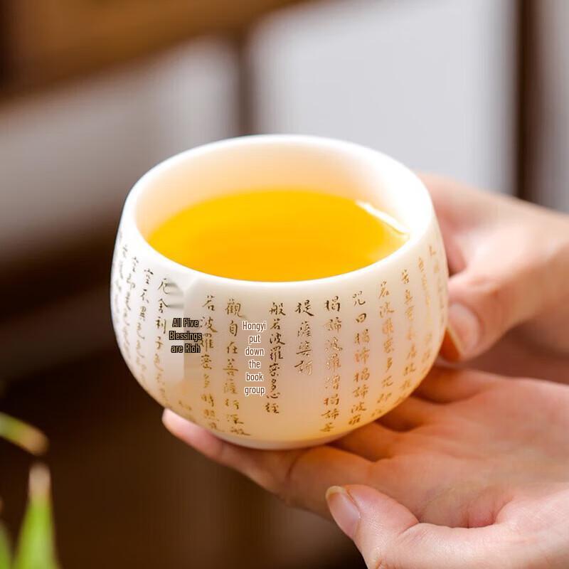 Chaxun Dehua White Porcelain Heart Sutra Calligraphy Tea Cup